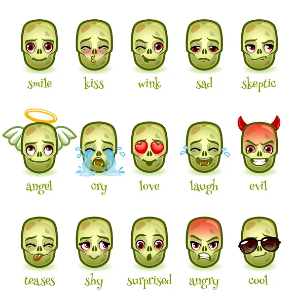 Conjunto de emoticons zumbi engraçado . —  Vetores de Stock