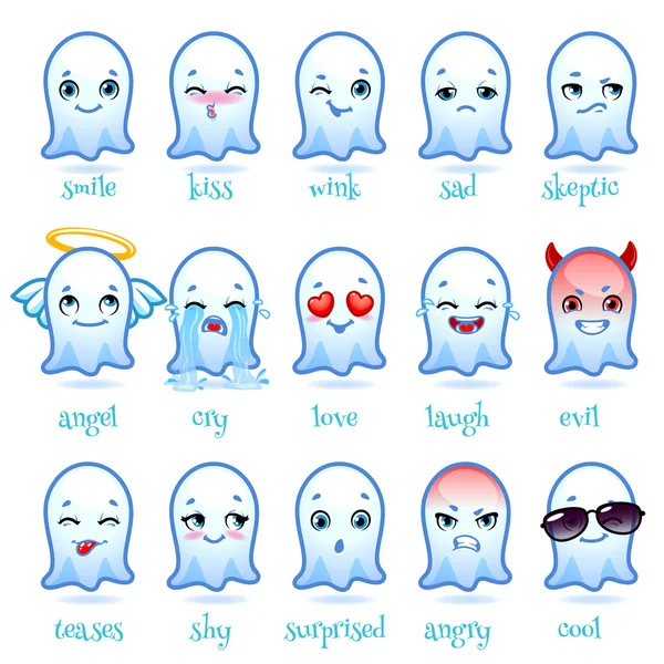 Conjunto de emoticonos fantasma divertido . — Archivo Imágenes Vectoriales