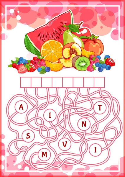 Juego de rompecabezas educativo con frutas . — Vector de stock