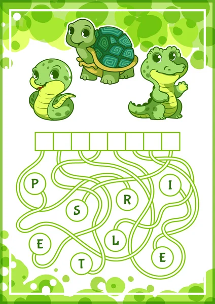 Juego de puzzle educativo con animales verdes lindos . — Archivo Imágenes Vectoriales