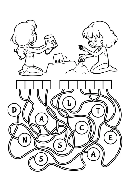 Vzdělávací puzzle hra s dětmi a písku hrad. — Stockový vektor