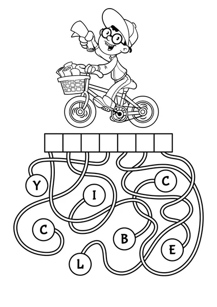 Vzdělávací puzzle hra s chlapcem na kole. — Stockový vektor