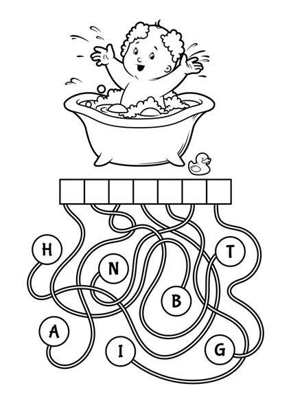 Vzdělávací puzzle hra s šťastné dítě ve vaně. — Stockový vektor