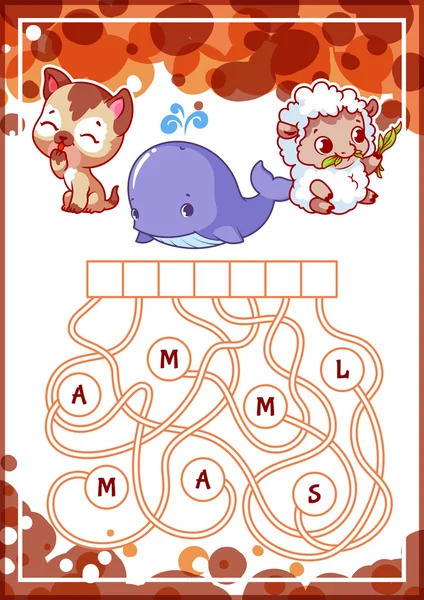 Educational puzzle game with cute animals. — Stock Vector