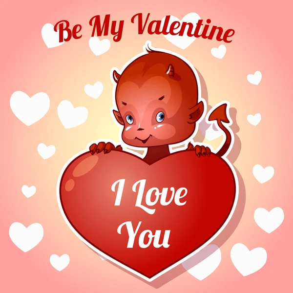 Cute little devil for Valentines Day — Stock Vector