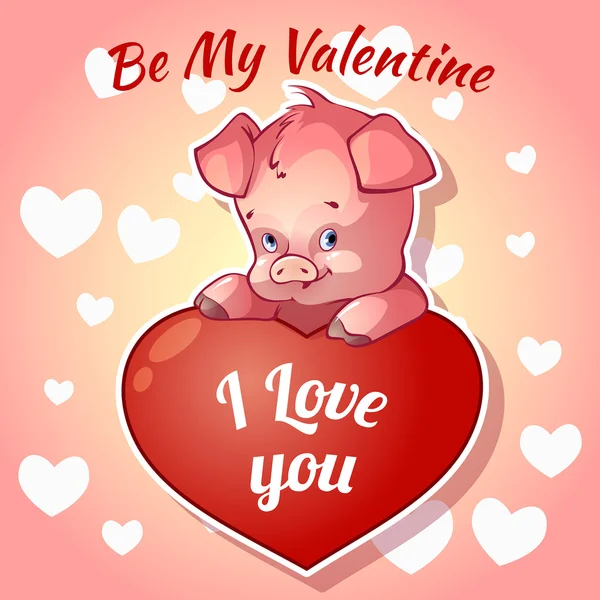 Lindo cerdito para San Valentín — Vector de stock