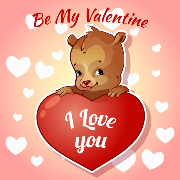 Lindo oso de peluche para San Valentín — Vector de stock