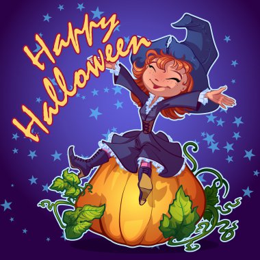 Mutlu Cadılar Bayramı kartı. Kabak cadı