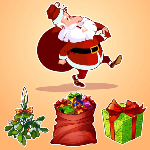 Santa Claus with a bag of gifts — Stock Vector