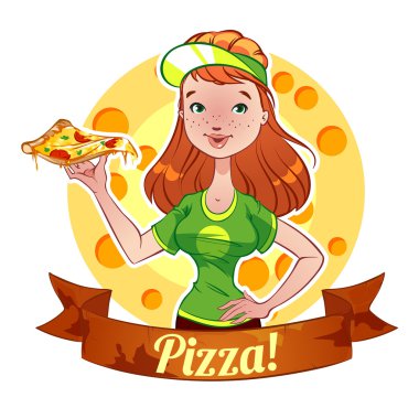 pizza ile Kızıl saçlı kız