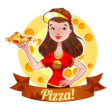 pizza ile esmer kız