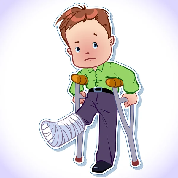 The boy with a broken leg in a cast — Stock Vector