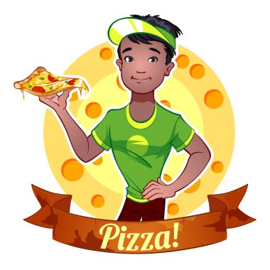 Pizza ile siyah erkek