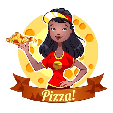 Pizza kırmızı üniformalı kızla