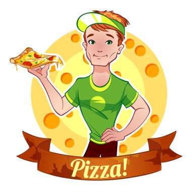Pizza ile Kızıl saçlı çocuk
