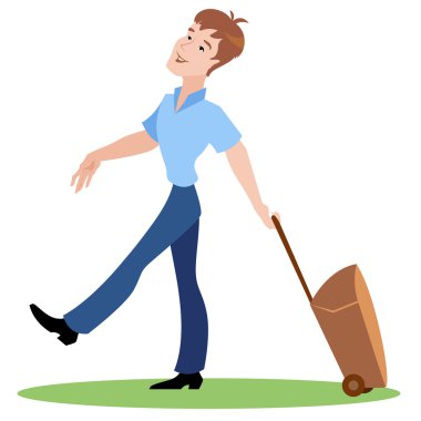 Tekerlekli bavula turist adam