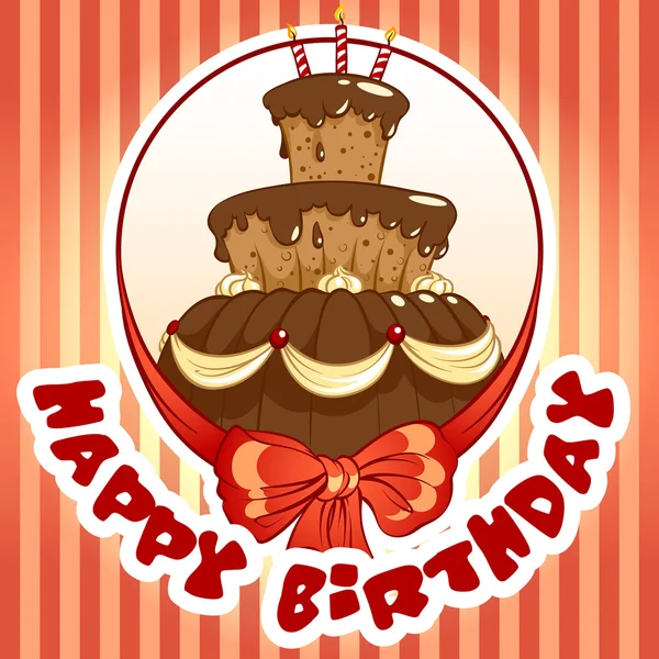 Geburtstagskarte mit einem großen Schokoladenkuchen — Stockvektor