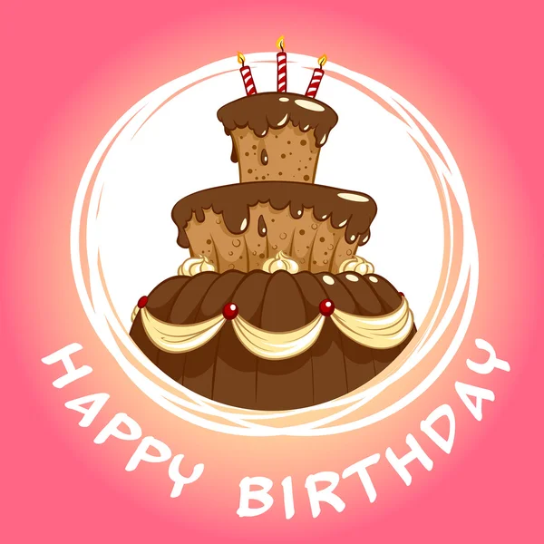 Születésnap kártya-val egy nagy csokoládé torta — Stock Vector
