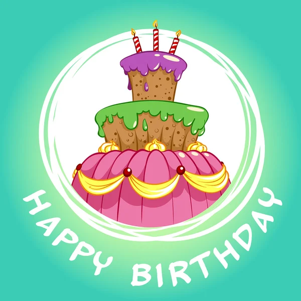 Cartão de aniversário com um grande bolo de chocolate — Vetor de Stock