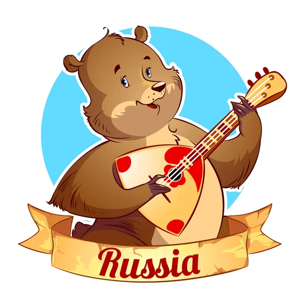 Alegre oso ruso con balalaika — Vector de stock