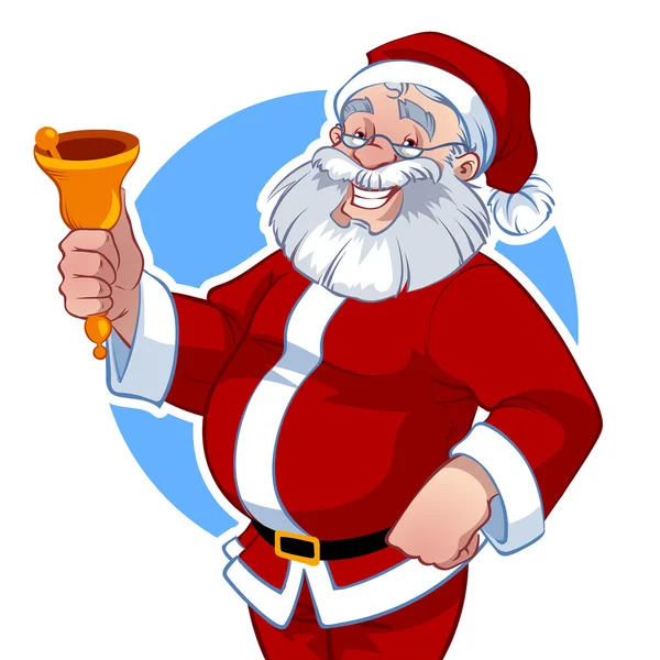 Веселый Санта-Клаус с колокольчиком — стоковый вектор