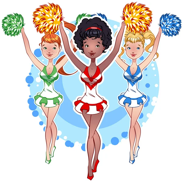 Mooie Cheerleaders met Pom Poms — Stockvector
