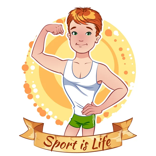 Sporty dreng i shorts. Sport er livet . – Stock-vektor
