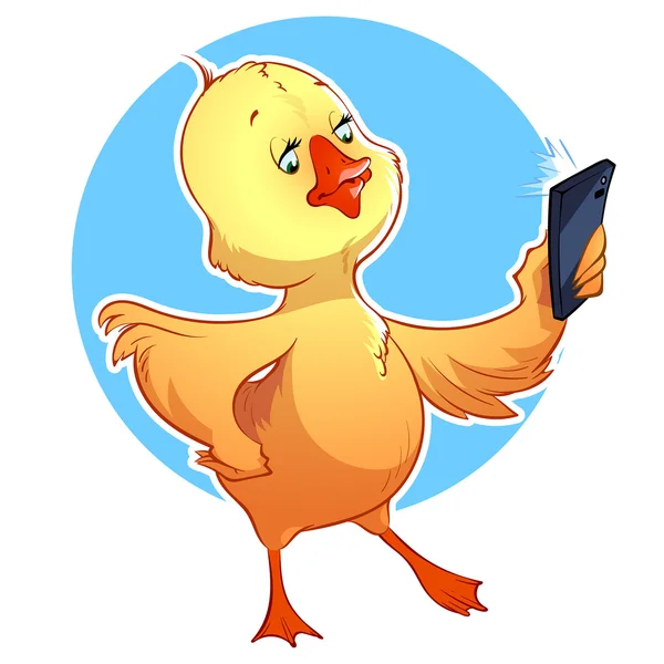 Yellow duckling makes selfie — Stock Vector