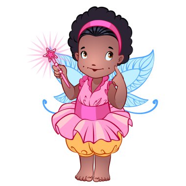 Sihirli değnek ile pembe elbiseli küçük sevimli peri