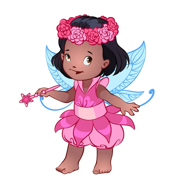 Pequena menina bonito em um vestido rosa com varinha mágica —  Vetores de Stock