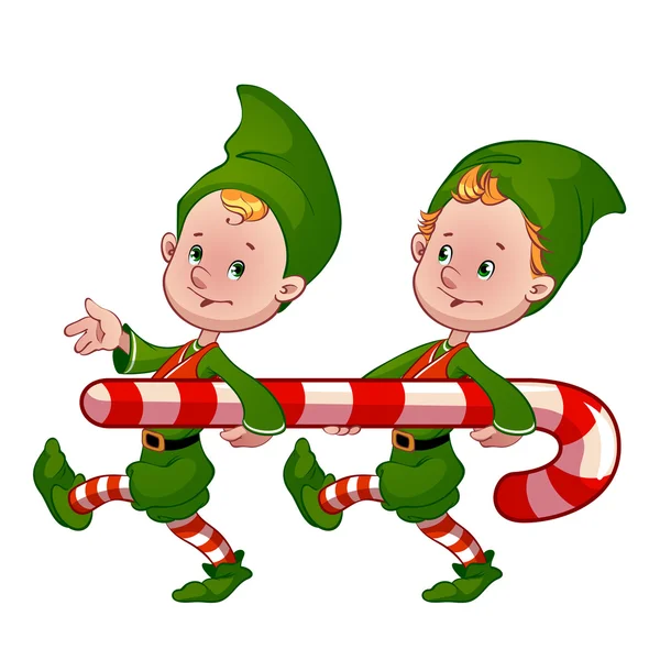 Dois duende de Natal com doces —  Vetores de Stock