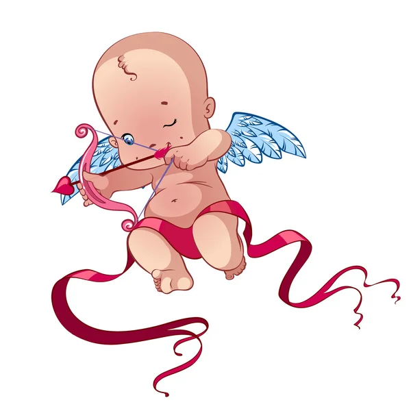 Cupid kecil yang lucu dengan busur dan anak panah - Stok Vektor