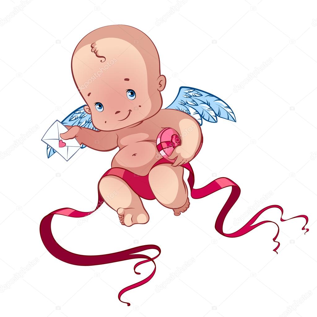 Download Bonito pequeno Cupido com uma carta e uma caixa de ...