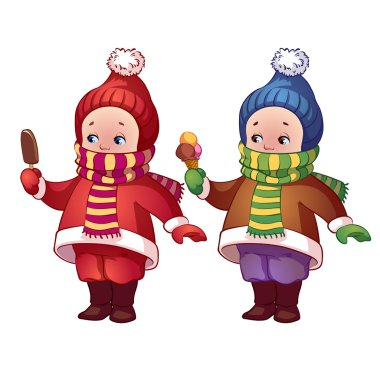 Kış giysileri Bebek elinde dondurma ile