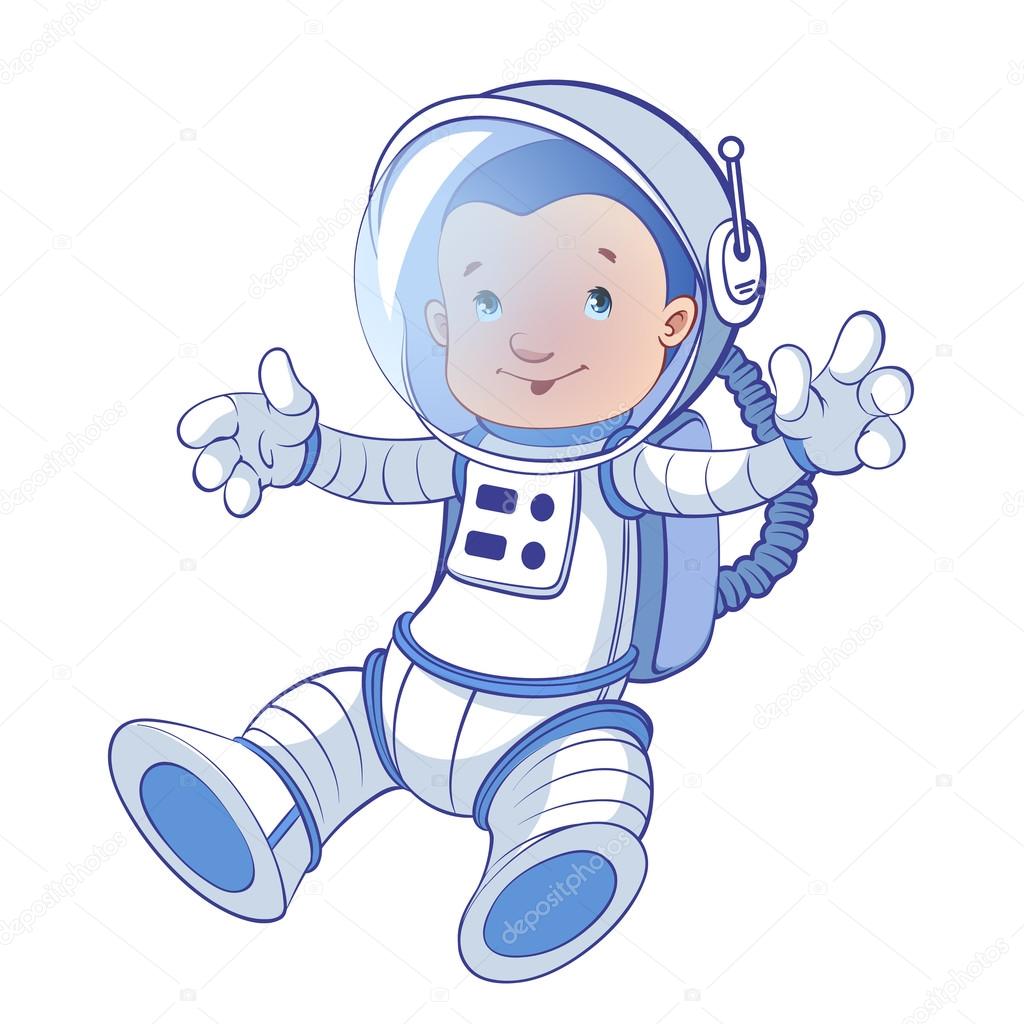 Astronaut in zero gravity on a white background