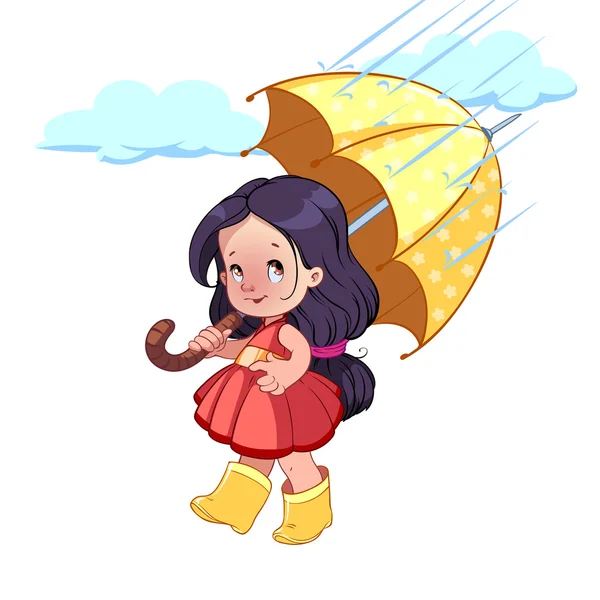 Petite fille mignonne avec parapluie — Image vectorielle