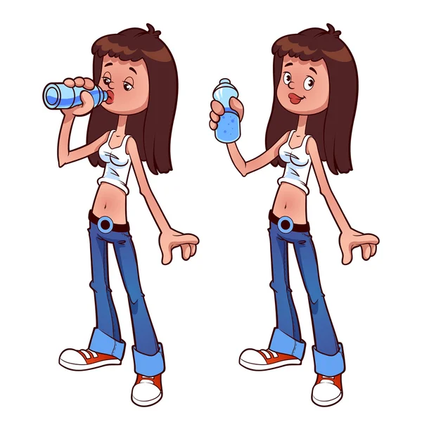 Jolie fille boire à partir d'une bouteille — Image vectorielle