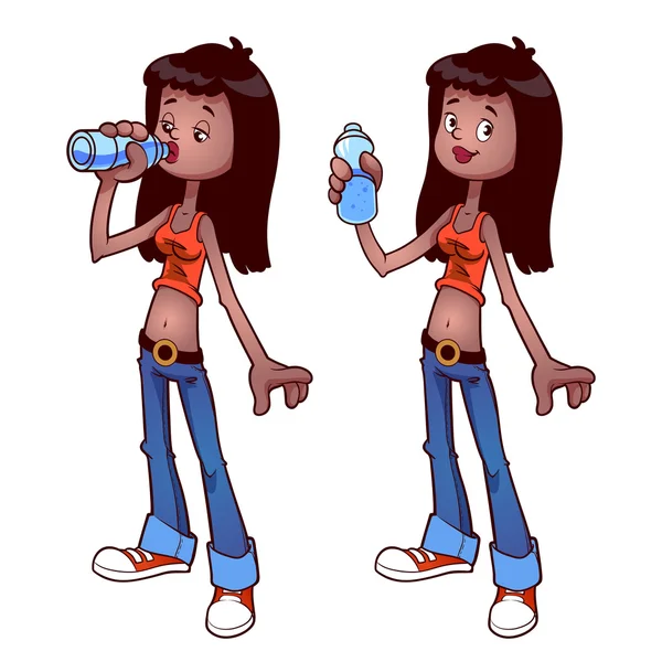 Jolie fille boire à partir d'une bouteille — Image vectorielle