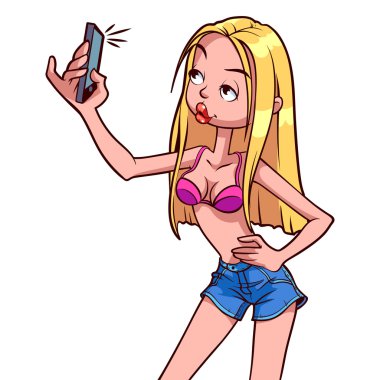 Sevimli sarışın kız Selfie