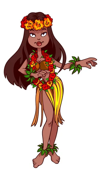 Menina havaiana bonito dançando — Vetor de Stock