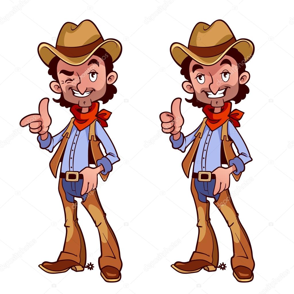 Cheerful cowboy with a finger up