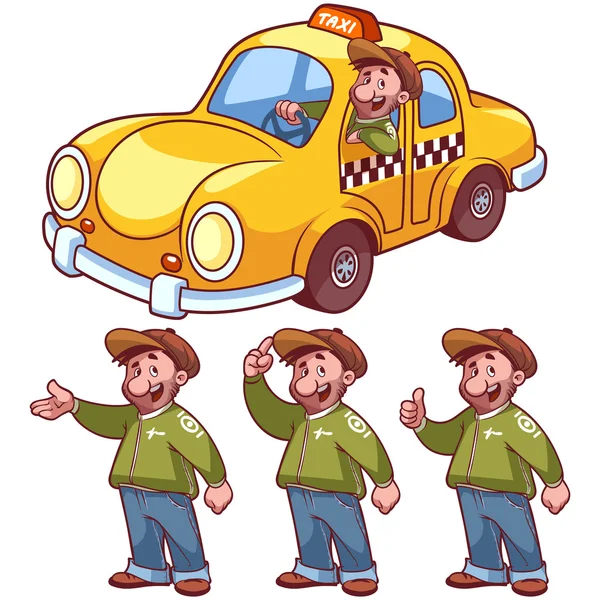 Taxi conductor y coche sobre un fondo blanco — Vector de stock