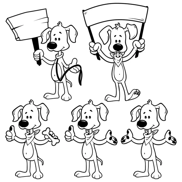Karikatür köpek kümesi. Beyaz bir arka plan üzerinde anahat — Stok Vektör