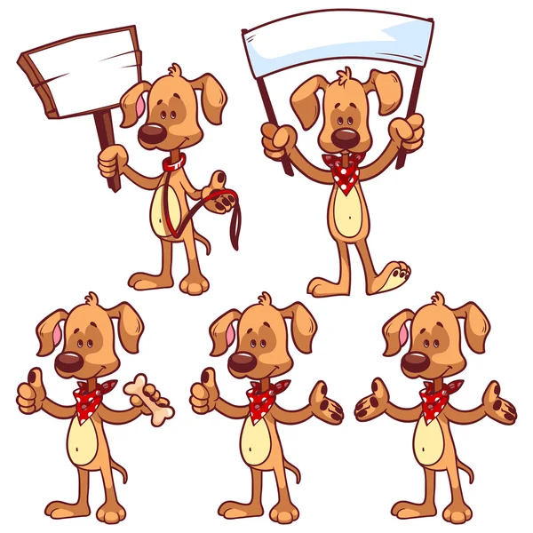 Conjunto de perro de dibujos animados sobre un fondo blanco. Ilustración vectorial — Vector de stock