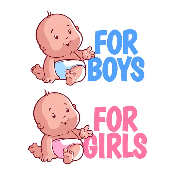 Erkek ve kız bebek logosunu görmeniz gerekir. Beyaz bir arka plan üzerinde izole. — Stok Vektör