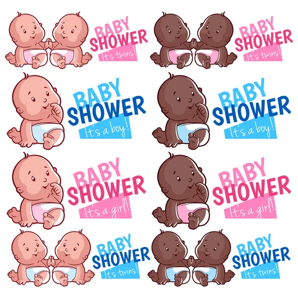 Modèle de logo pour bébé douche garçon, fille et jumeaux. Poussière vectorielle — Image vectorielle