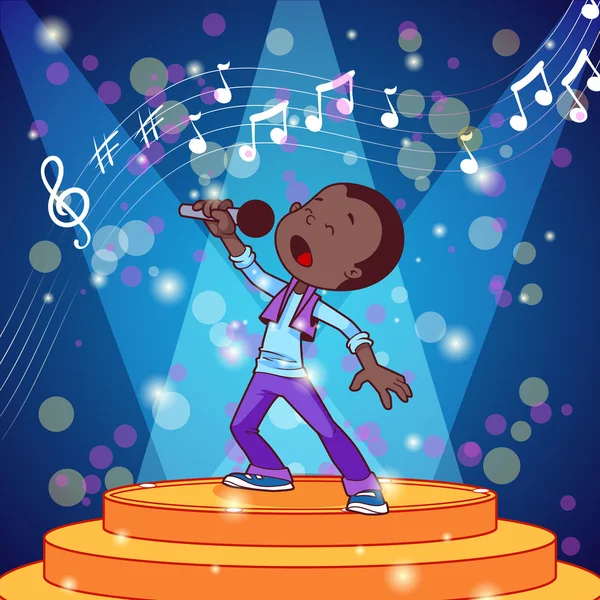 Cartoon boy singing with a microphone. Vector clip art illustrat — Stock Vector