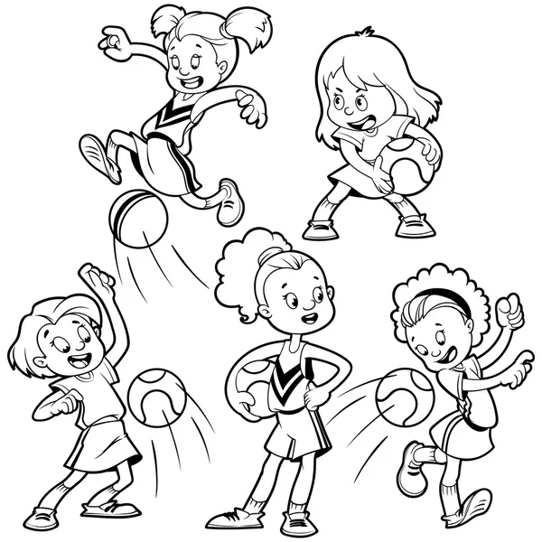 Niños de dibujos animados jugando al dodgeball. Ilustración del clip vectorial. Ou. — Archivo Imágenes Vectoriales