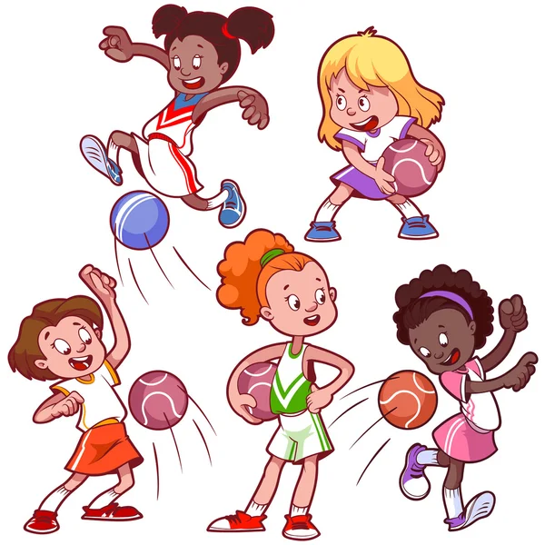 Cartoon kids playing dodgeball. Vector clip art illustration on — Stock Vector