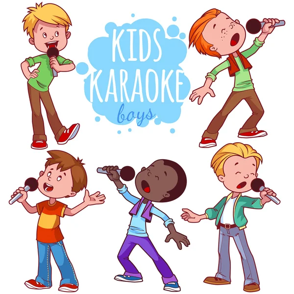 Мультфильм дети поют с микрофоном. Иллюстратор векторного клипа Стоковая Иллюстрация